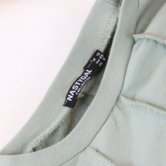Nasty Gal Collection Cropped Ruffle Sweatshirt Women Top Small Sage Green CA211 - Picture 6 of 7